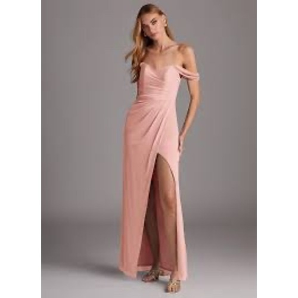 Azazie Champagne Rosewood Bridesmaid Dress Formal Gown Slit Maxi Sz C‎ Small New